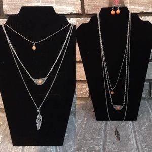 Orange and Silver Necklace and Earrings
